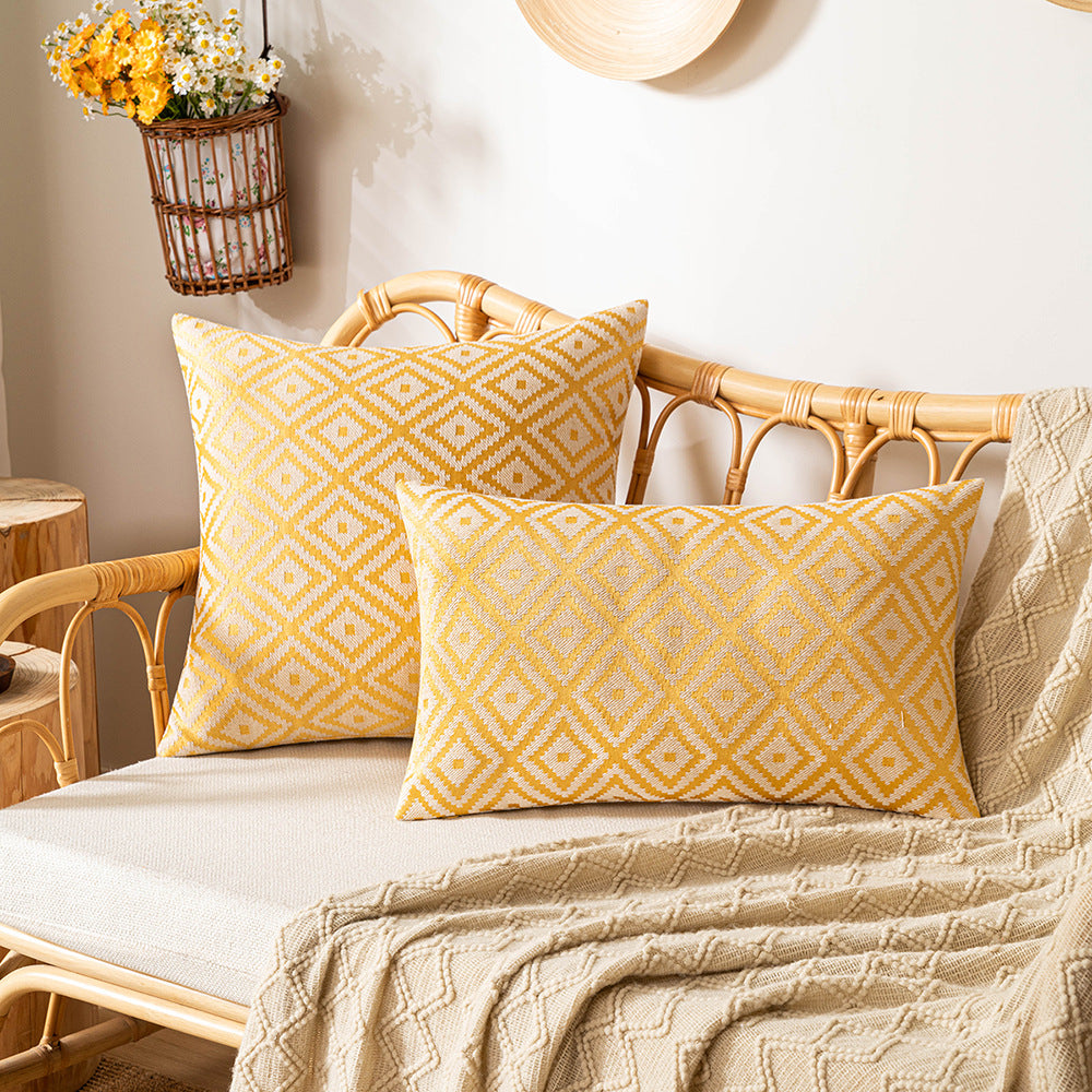 Housse de coussin jacquard — Motif géométrique — détail produit
