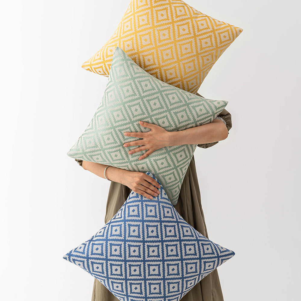 Housse de coussin jacquard — Motif géométrique — détail produit