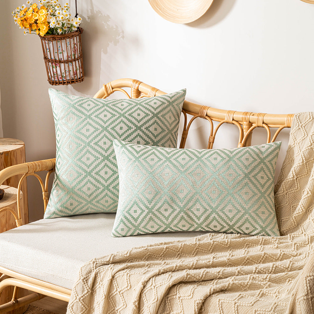 Housse de coussin jacquard — Motif géométrique — détail produit
